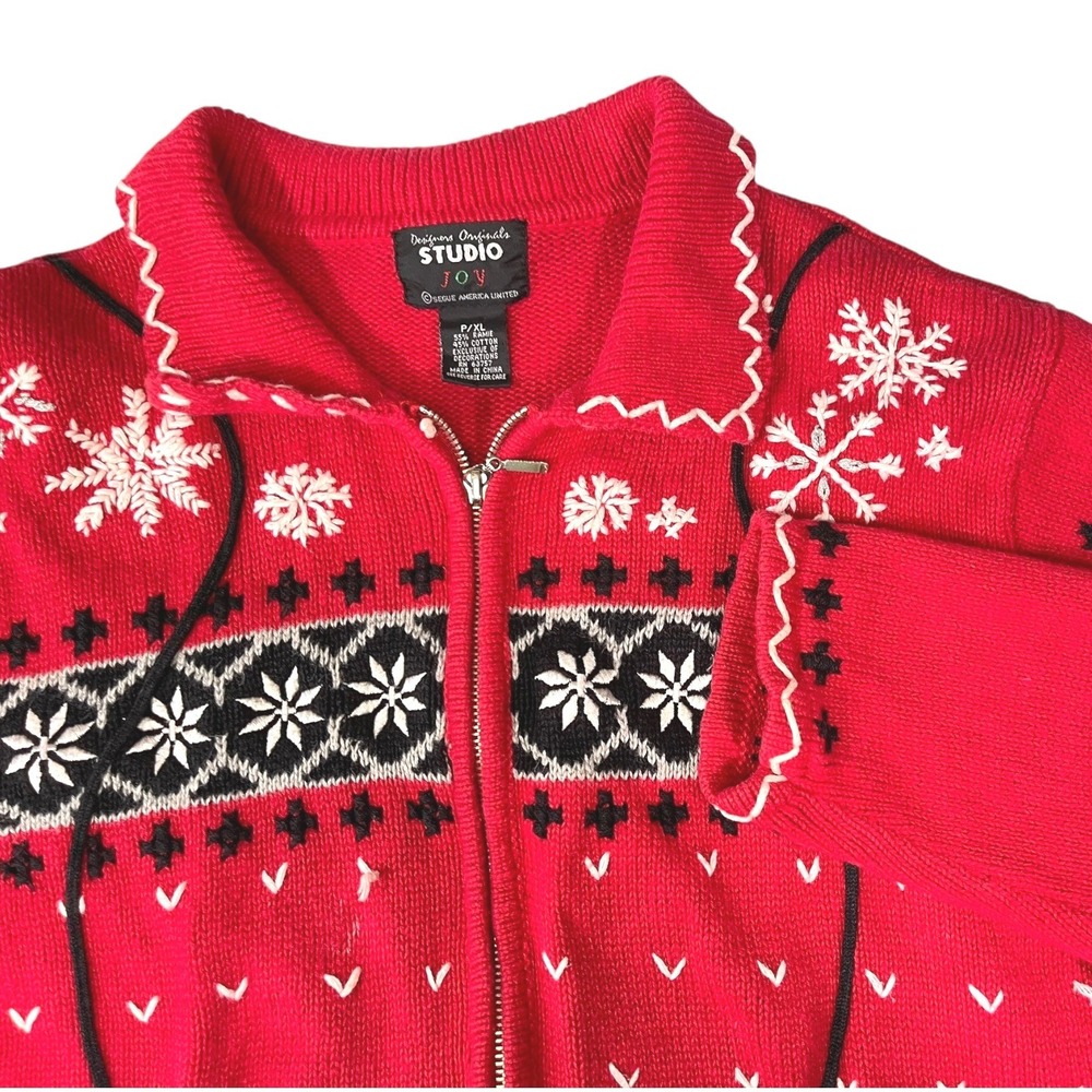Designers Originals Studio Joy P/XL Red Cardigan Zip Snowflake Mitten Christmas